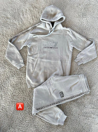 Chándal de algodón con capucha EA7 Emporio Armani — Gris piedra