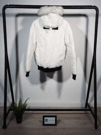 Parka bomber Canada Goose con capucha de pelo — Blanco