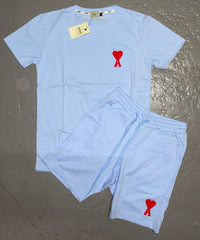 Conjunto camiseta y pantalón corto Ami Paris — Azul celeste